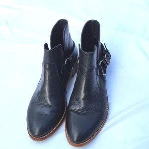 Ladies Sixty Seven black ankle boots,harness strap,leather, 41 EU 9.5 US